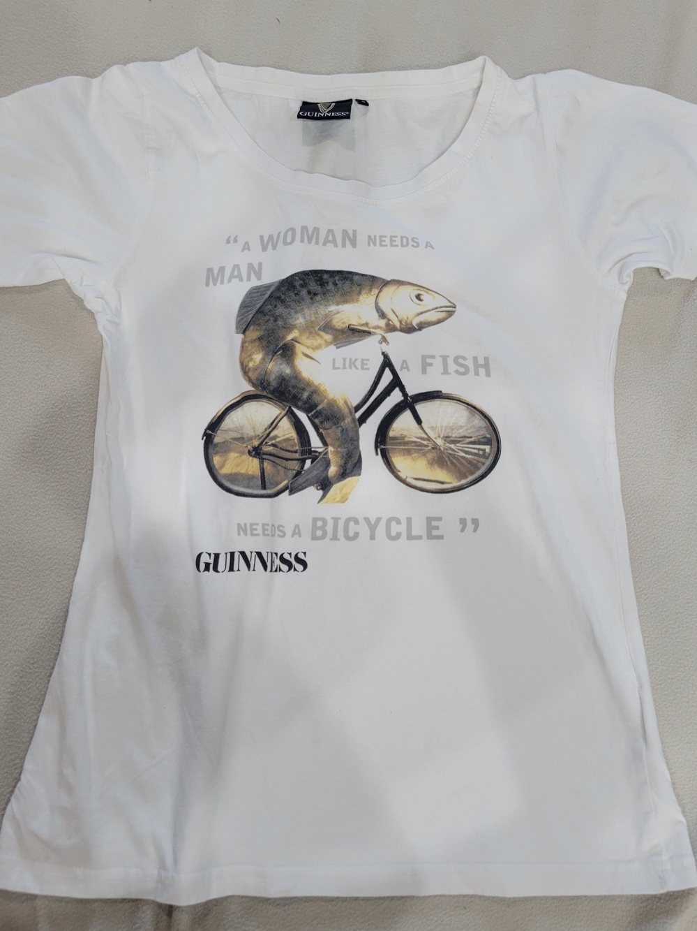 Guinness White Graphic Fish Bicycle Womens T-Shirt